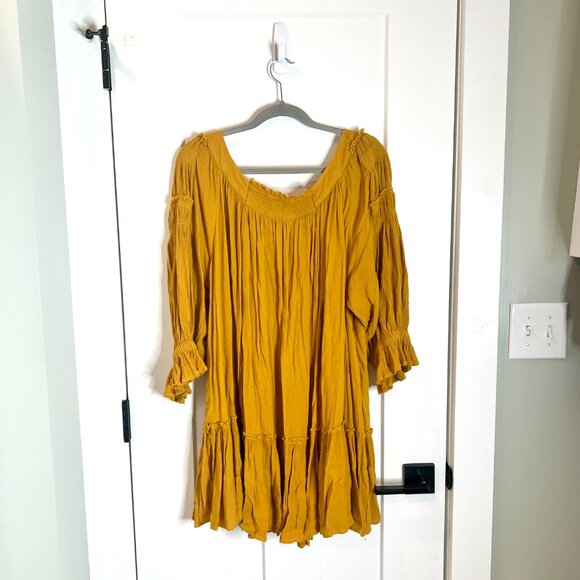 Free People Endless Summer See Ya There Mini Dress Mustard Yellow Boho Gauzy L - Picture 6 of 6